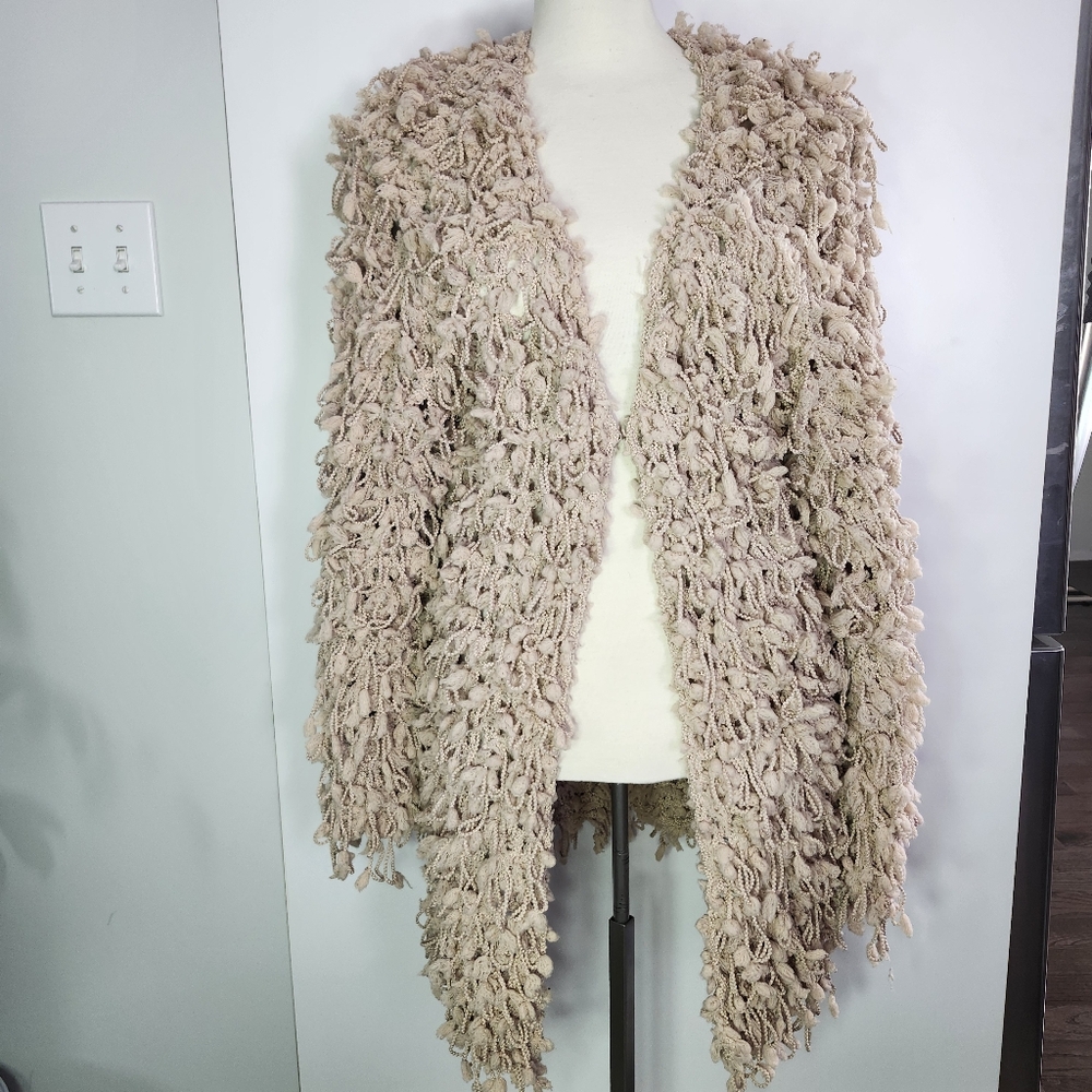 AARON & AMBER Womens Knotted Boho Knit Chunky Sweater Cardigan Light Tan Mediumโ